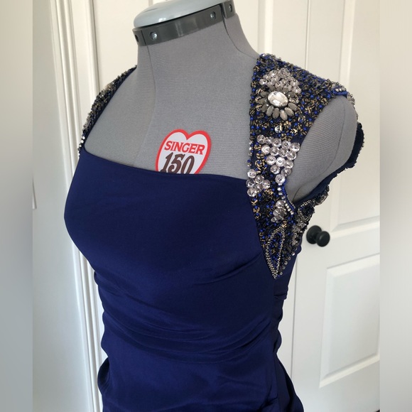 Nicole Miller Navy Ruched Beaded Mini Dress - Size 2 - Picture 4 of 10